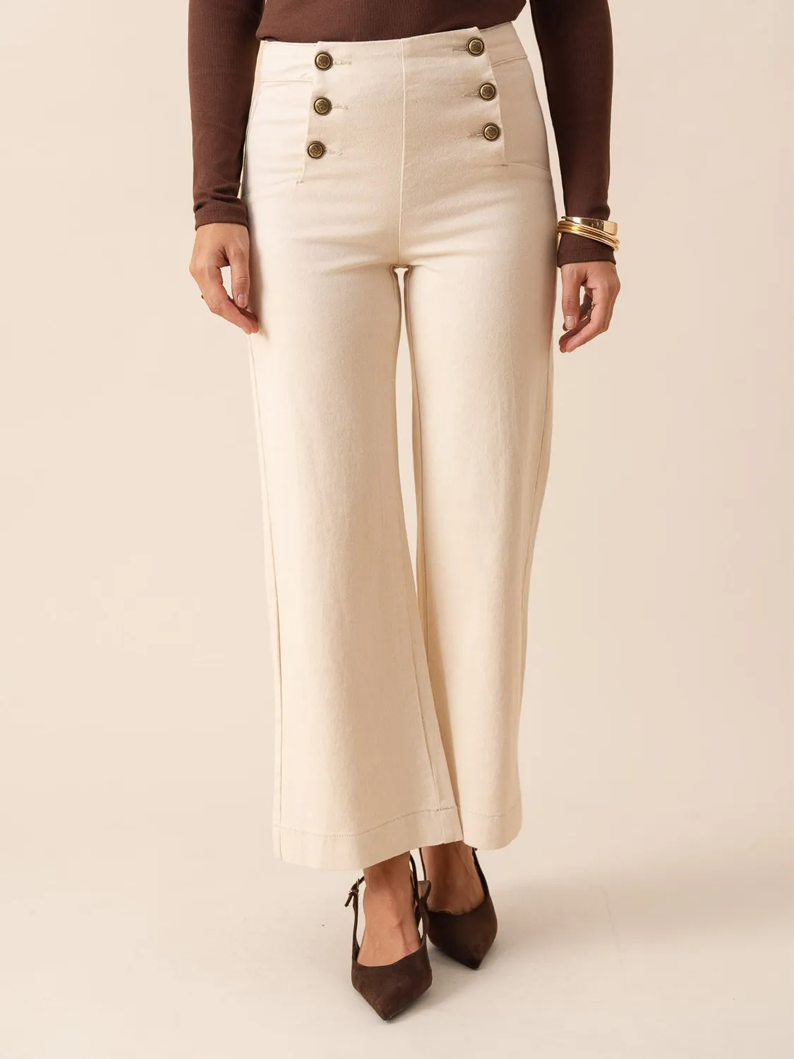 Oraije Victorine jeans wide beige bottoni a ponte