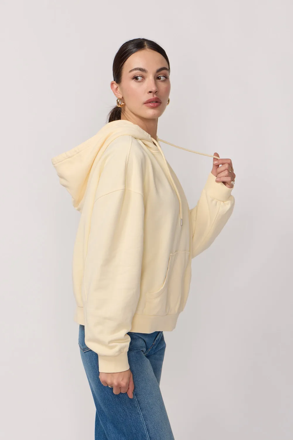 acquaverde Boxy felpa con cappuccio Pale Yellow cotone
