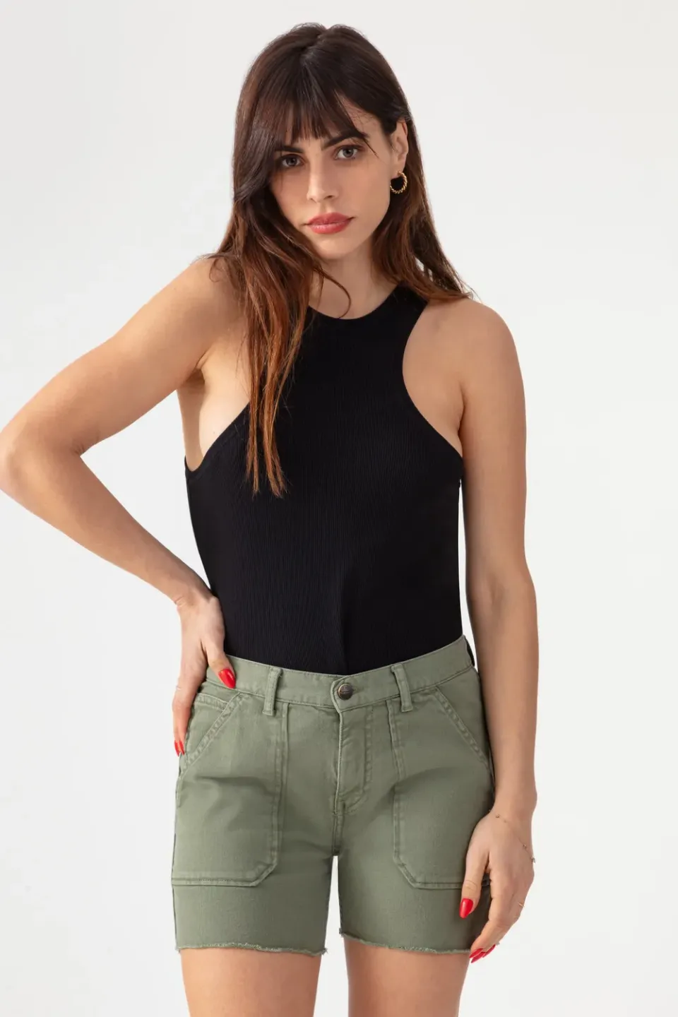 Acquaverde Tools Light Kaki shorts donna sfrangiati