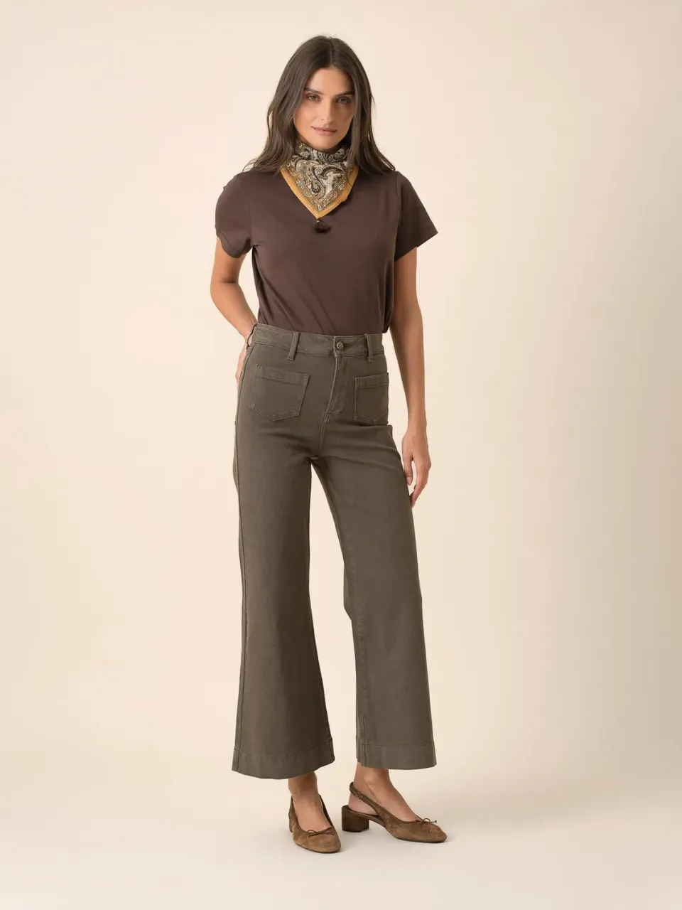 Oraije Gasparette jeans wide kaki gamba larga