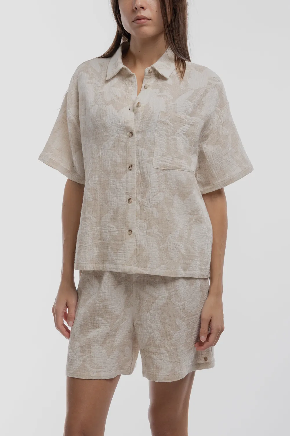 Teddy Smith C-Floral camicia donna Soft Grege lino cotone