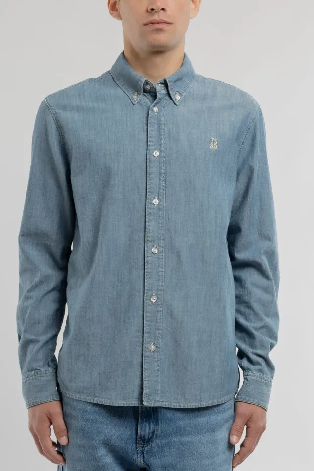 Teddy Smith C-Staner ML camicia chambray indigo chiaro uomo