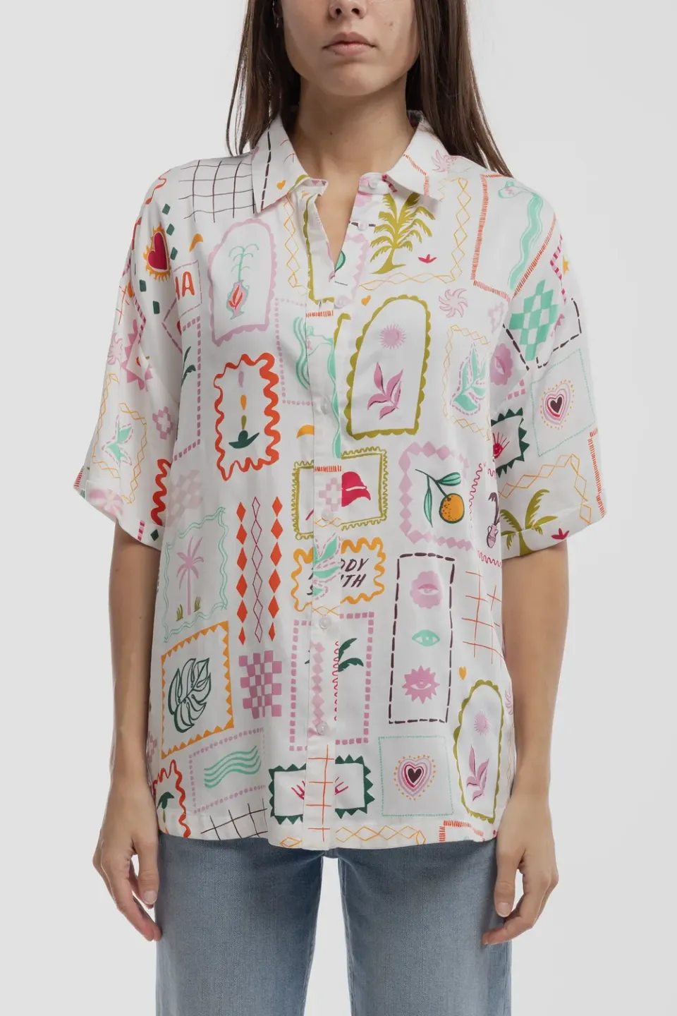 Teddy Smith C-Clover MC Middle White camicia donna viscosa