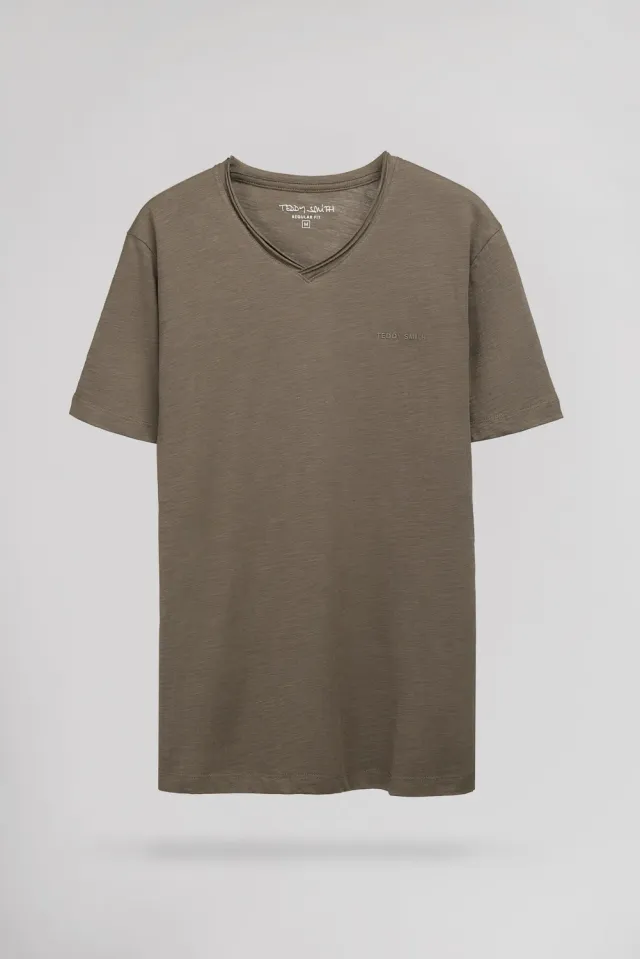 Teddy Smith T-Gildas MC t-shirt scollo V kaki slub