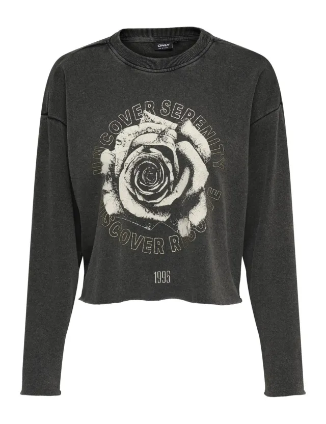 ONLY Onllucinda L/S Flowers O-Neck Ub Swt felpa nera