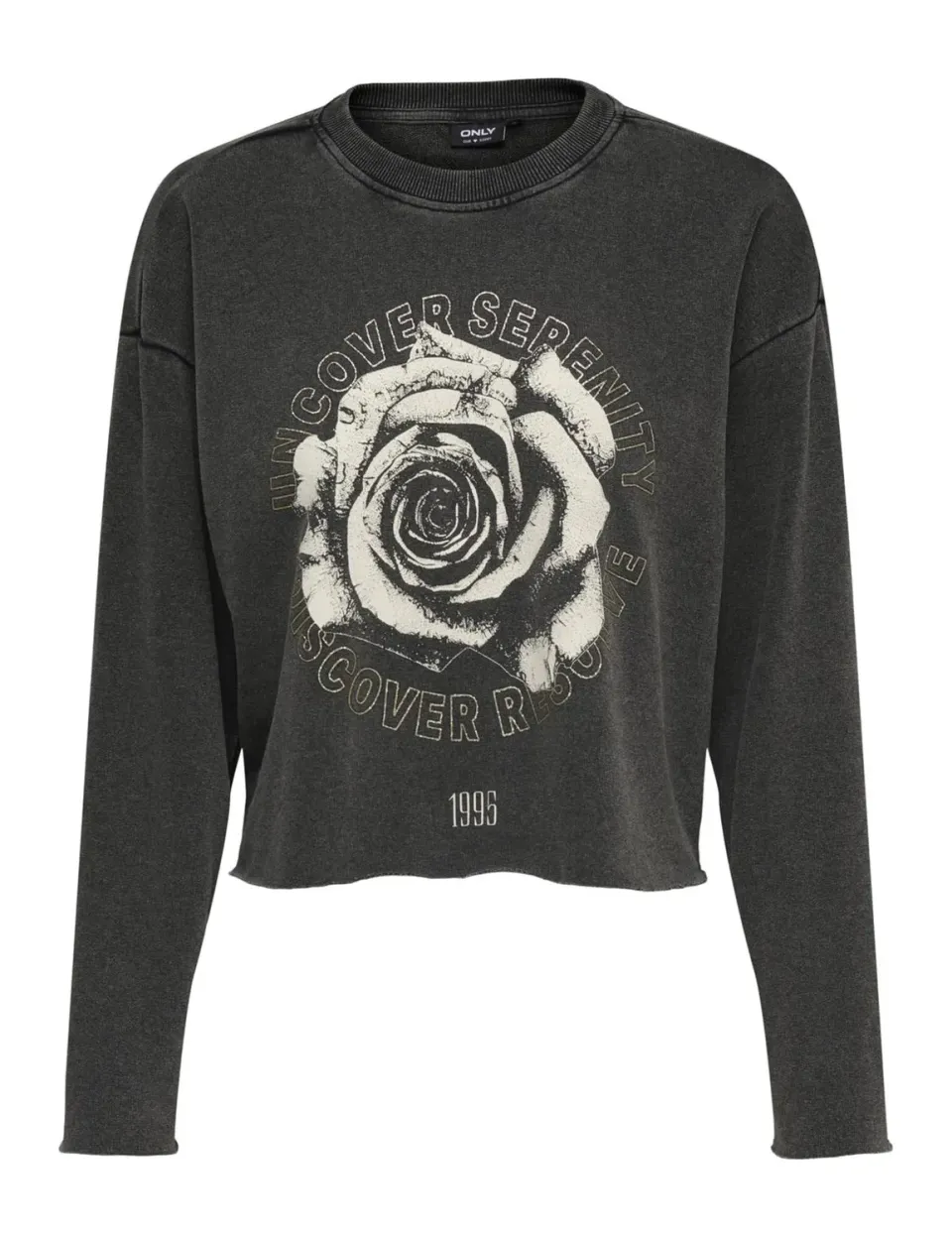 ONLY Onllucinda L/S Flowers O-Neck Ub Swt felpa nera