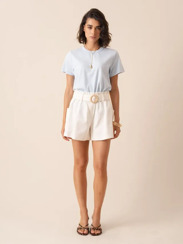 Oraije Soline shorts denim bianco vita elastica