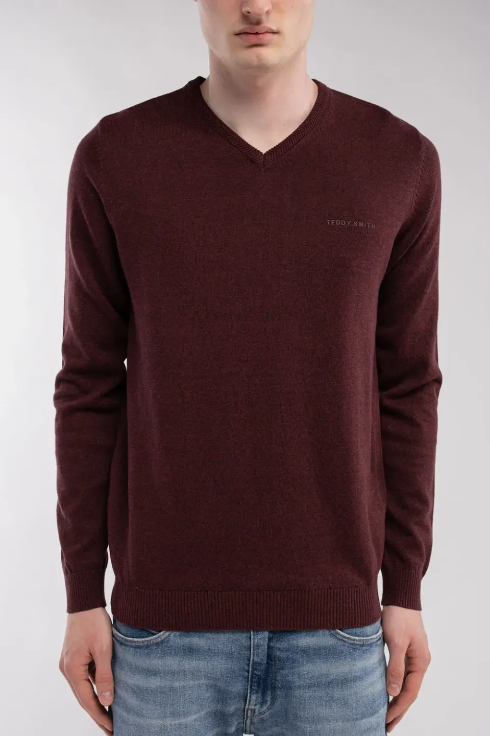 Teddy Smith Pulser 3 maglione scollo V bordeaux cotone