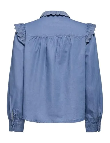 ONLY Onlpiper L/S EMB Frill DNM Shirt Qyt camicia S ricamata