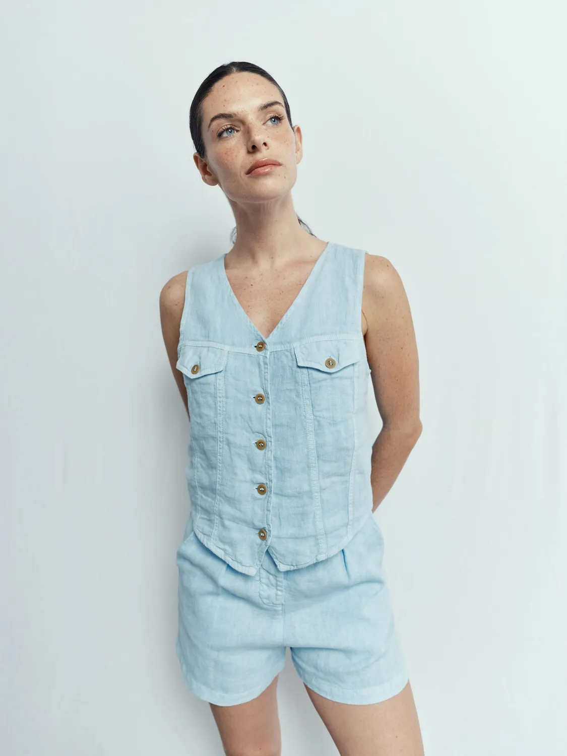 Acquaverde Daisy Pantaloncini Lino Sky Blue