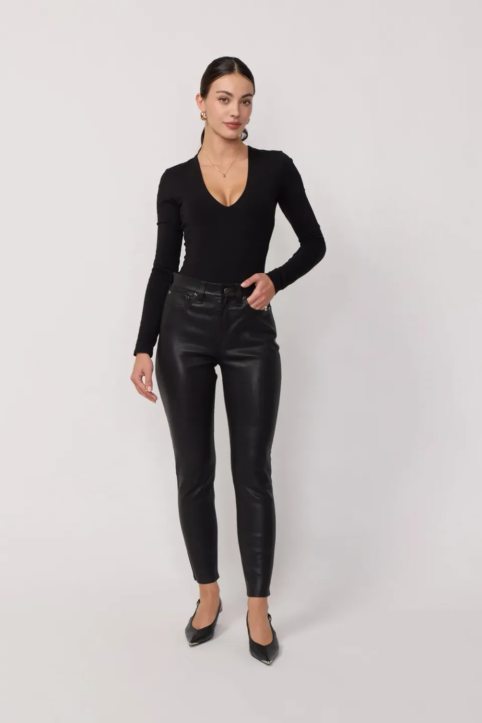 acquaverde Denver pantaloni pelle vera neri slim
