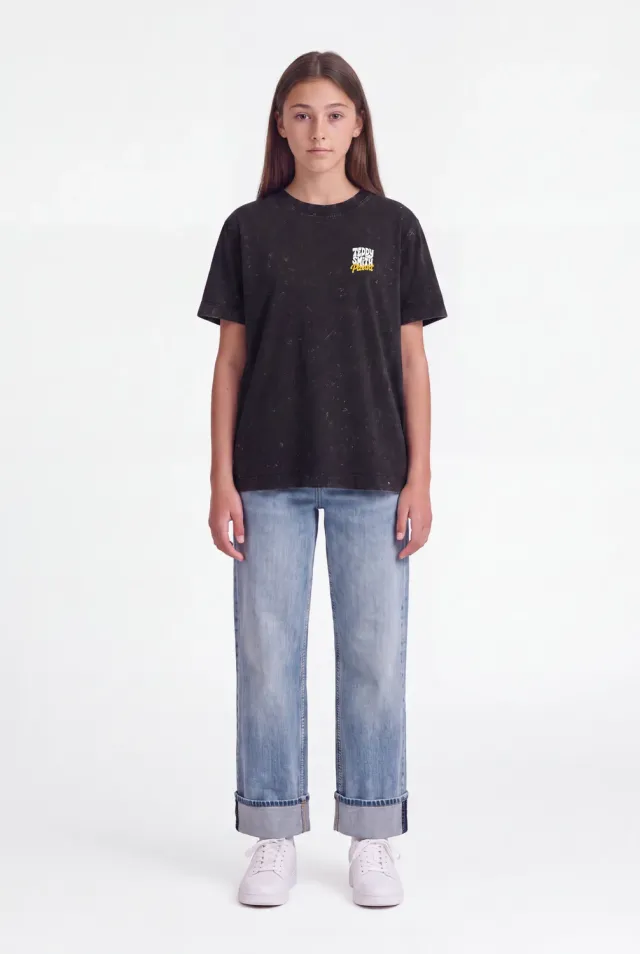 Teddy Smith T-Pizza MC JR t-shirt bambina nero vintage
