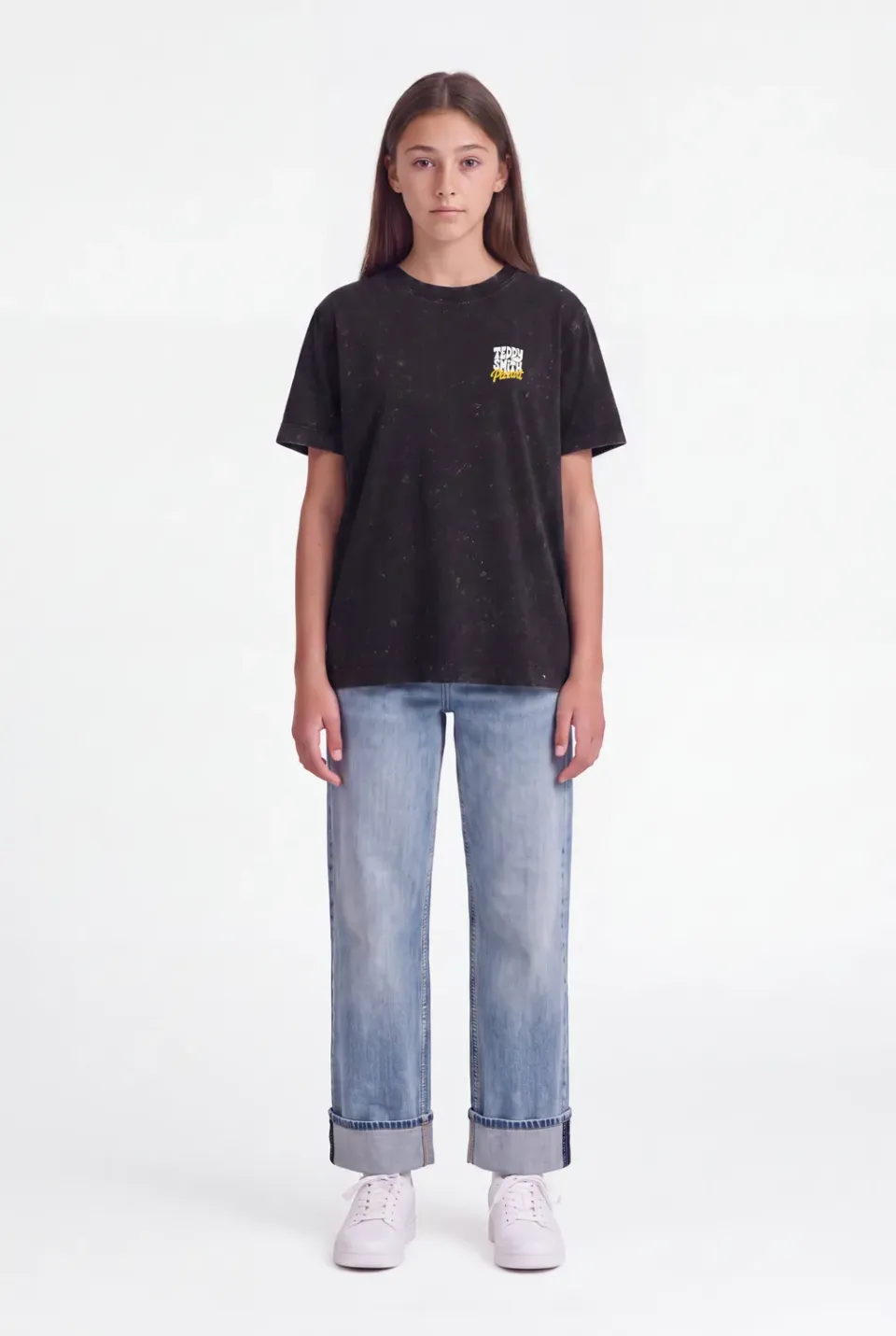 Teddy Smith T-Pizza MC JR t-shirt bambina nero vintage