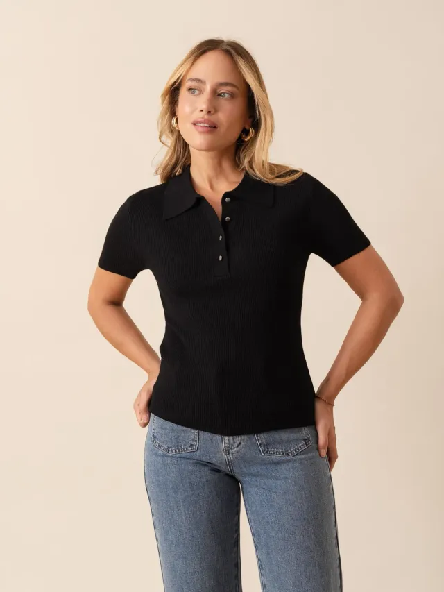 Oraije Meline polo maglia nero maniche corte