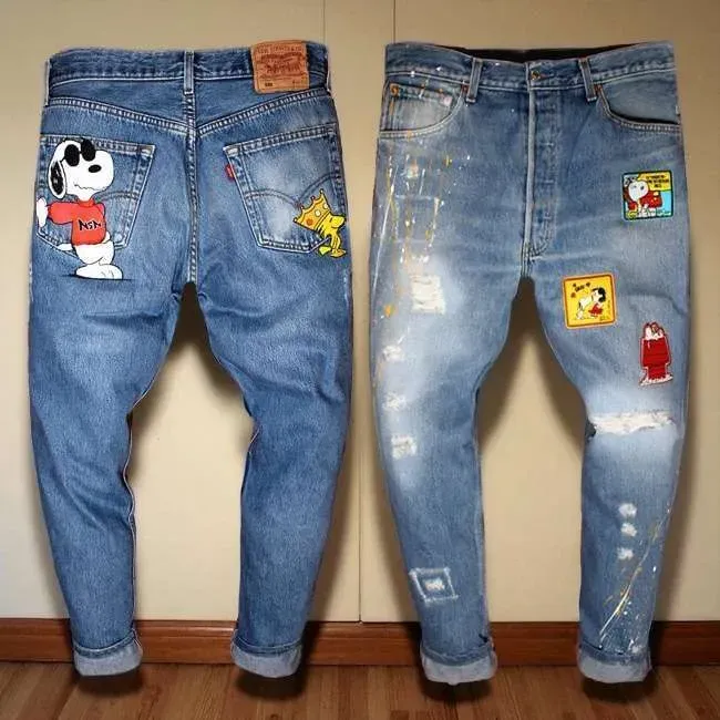 Levi's Vintage Jeans Dipinti a Mano Snoopy