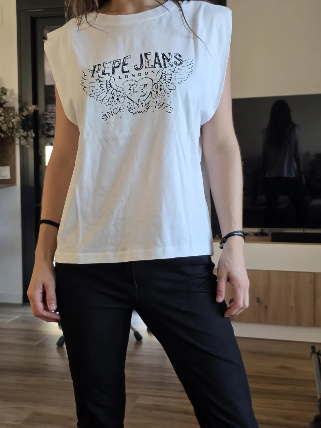 Pepe Jeans Bertha t-shirt donna bianca smanicata cuore