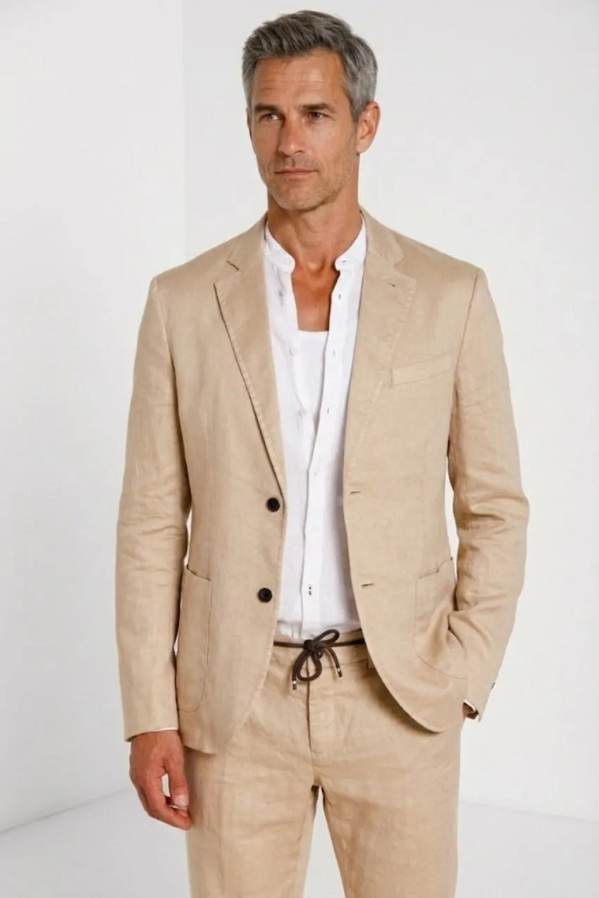 Mason's Da Vinci blazer uomo beige twill lino cotone