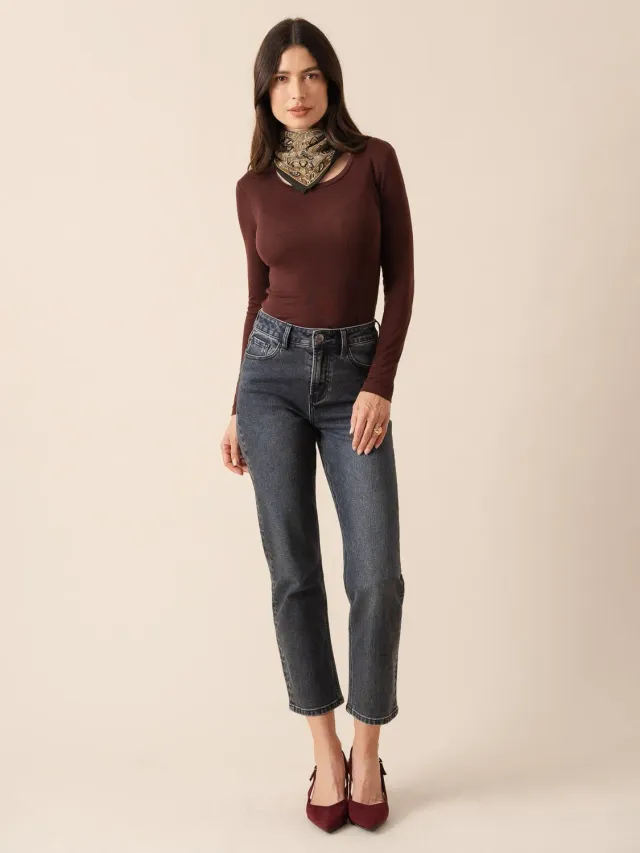 Oraije Brad jeans mom fit grigio blu denim cotone