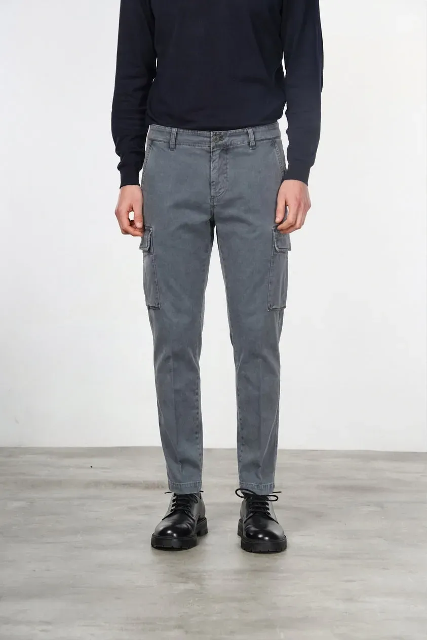 Mason's Chile pantalone cargo uomo gabardina grigio scuro slim