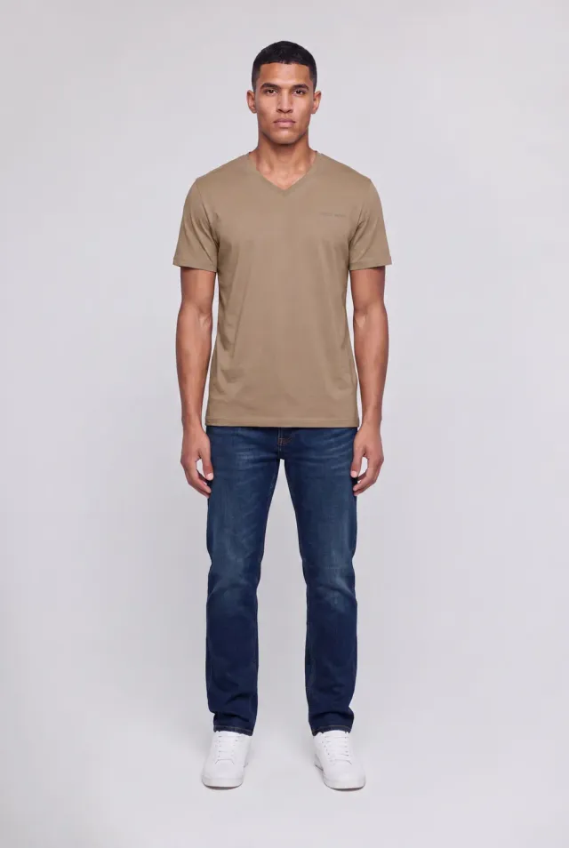 Teddy Smith Tawax 2 T-Shirt Uomo Beige Scollo V