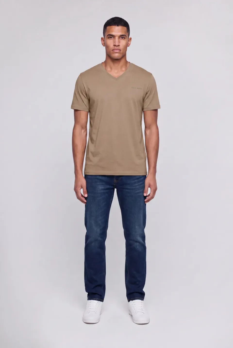 Teddy Smith Tawax 2 T-Shirt Uomo Beige Scollo V