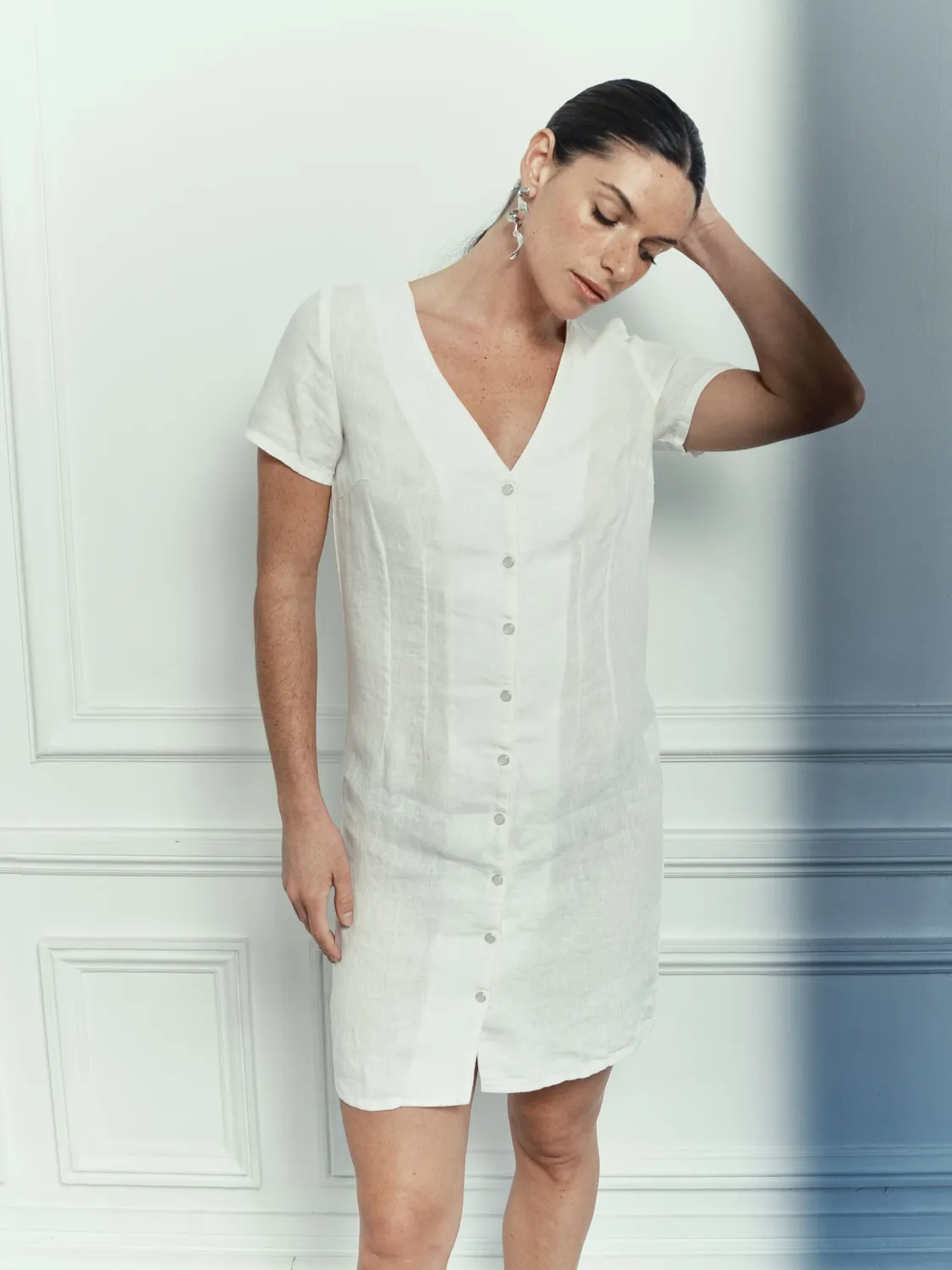 Acquaverde Alena Abito lino White mezza gamba