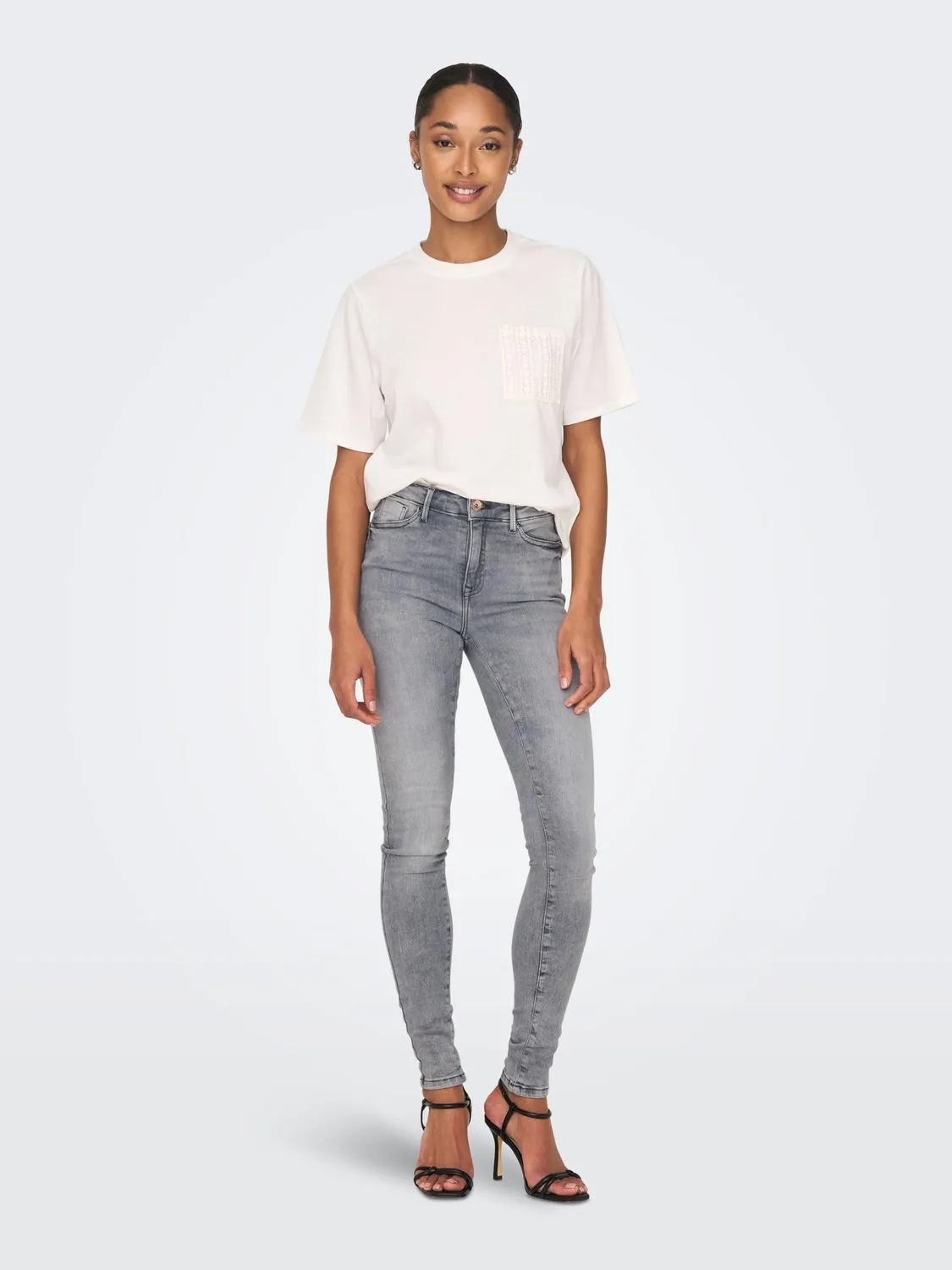 ONLY ONLPower Mid Push Up jeans skinny grigio