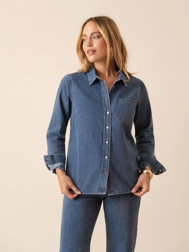 Oraije Celia camicia denim blu scuro oversize