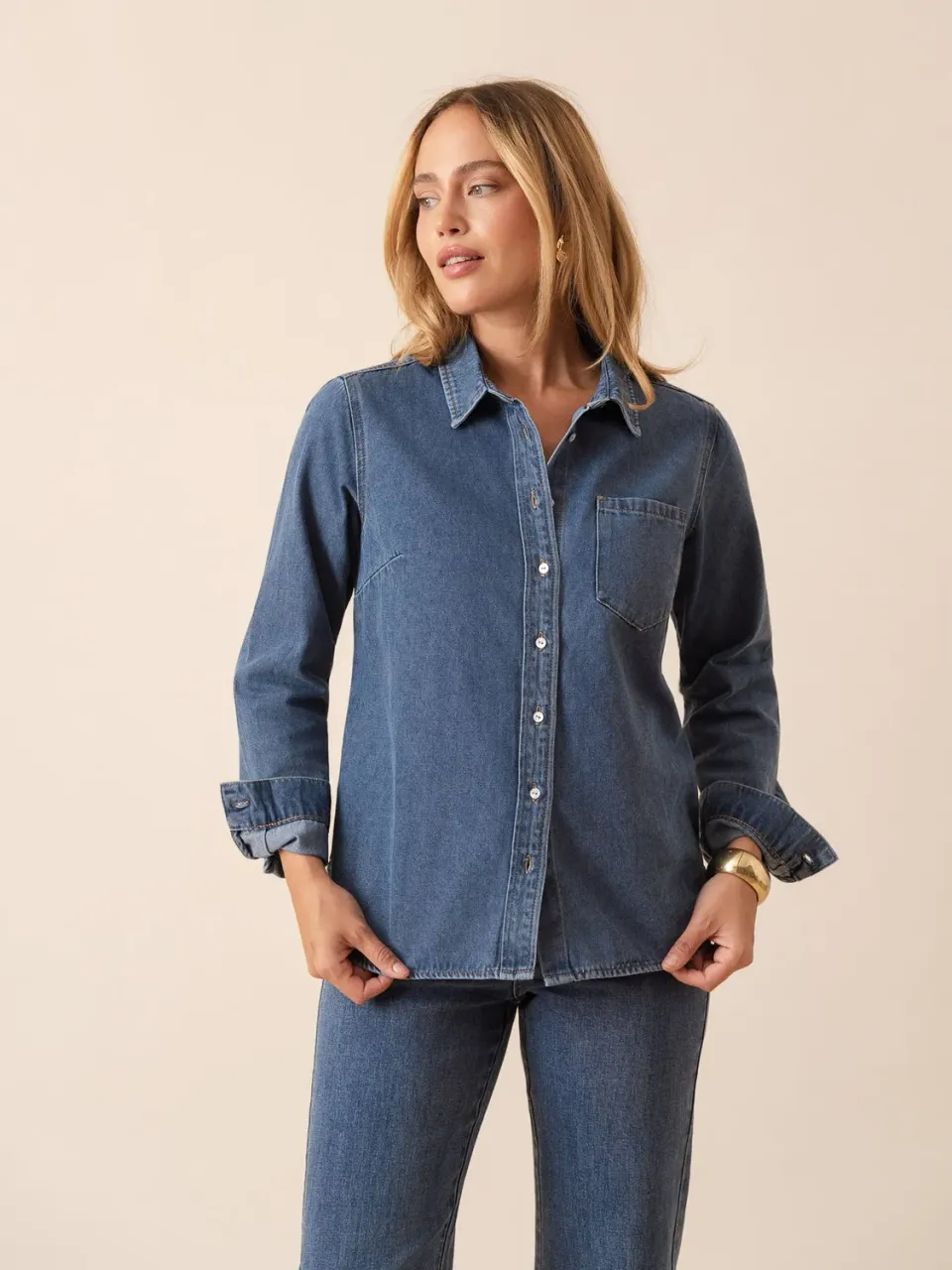 Oraije Celia camicia denim blu scuro oversize
