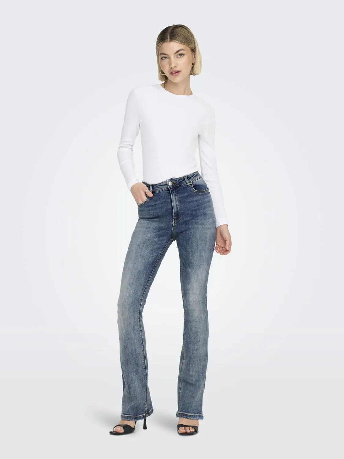 Only Onlmila jeans donna flare vita alta blu