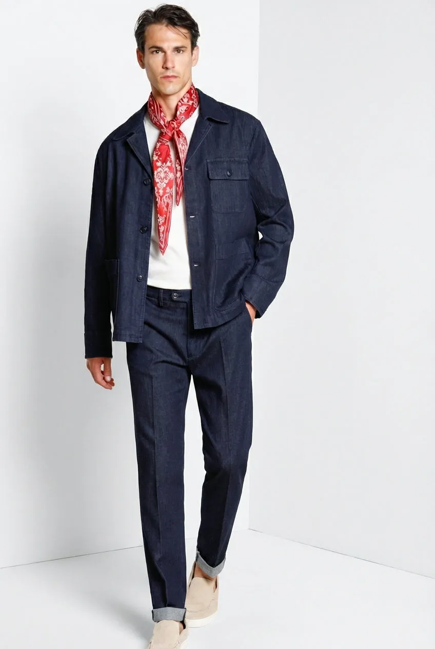 Mason's Boston pantalone chino denim relaxed blu navy