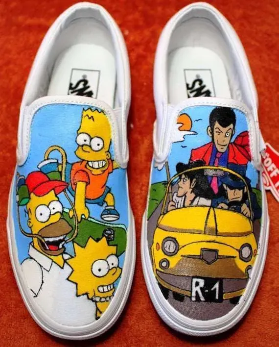 Vans Slip-On Simpsons Lupin sneakers dipinte a mano
