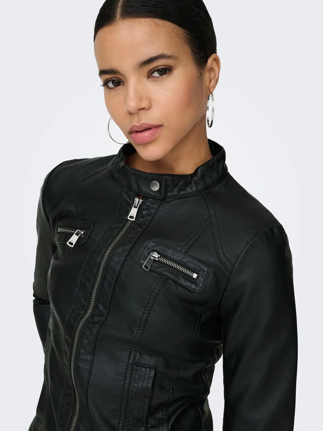 ONLY Mao Giacca Pelle Donna S Nera Collo Coreano