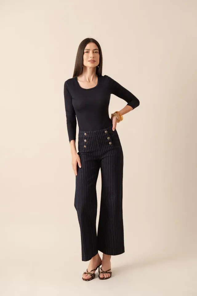 Oraije Victoire jeans wide bottoni rigato grezzo