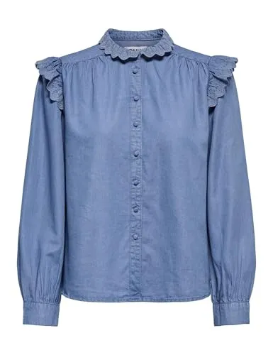 ONLY Onlpiper L/S EMB Frill DNM Shirt Qyt camicia S ricamata