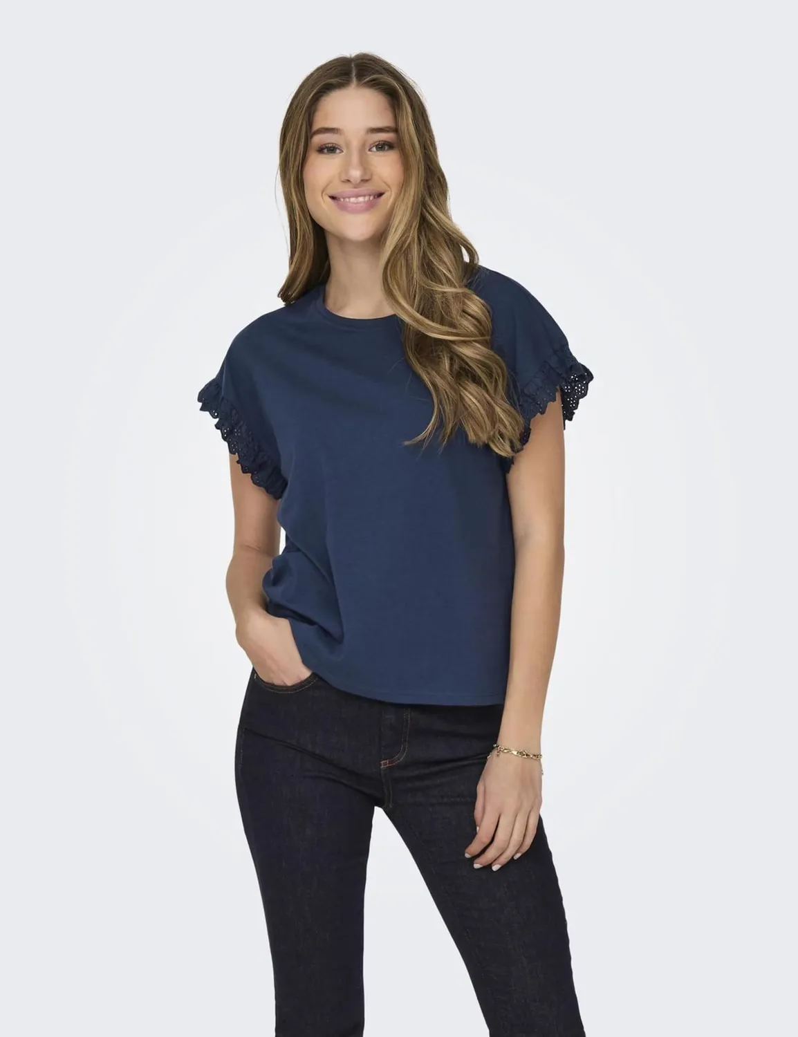 ONLY Onliris T-shirt donna XS blu ricamata