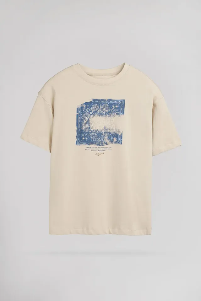 Teddy Smith T-Rond MC JR Beige Clair T-Shirt Bambino Cotone