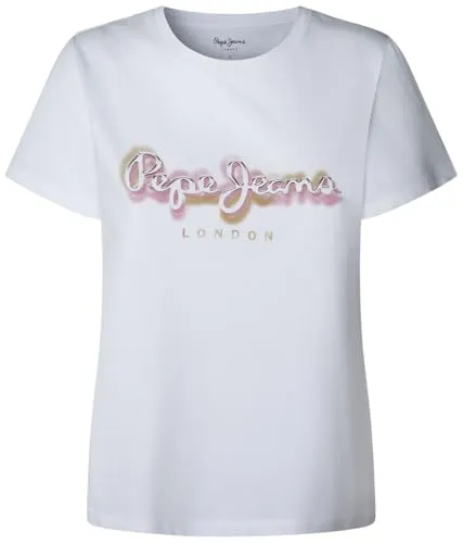 Pepe Jeans Becky T-Shirt Donna Beige Logo Cotone