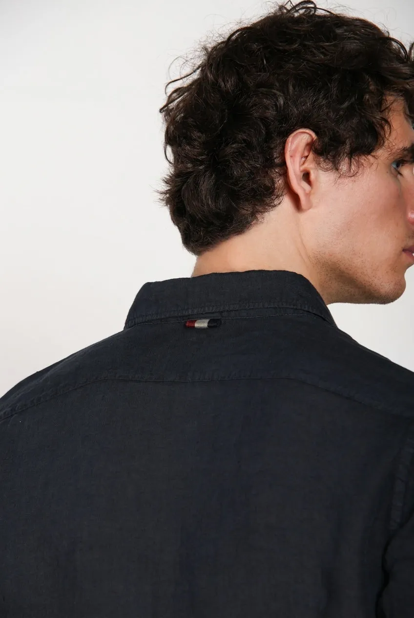 Mason's Torino camicia uomo in lino blu notte