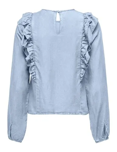 ONLY Onlcharis Life Frill top mix blu chiaro