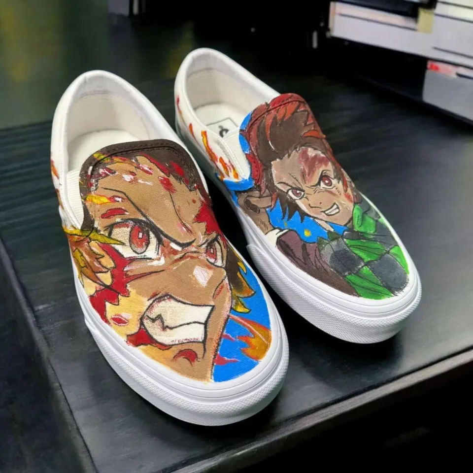 Never Say Never Demon Slayer Vans Slip-On dipinte a mano