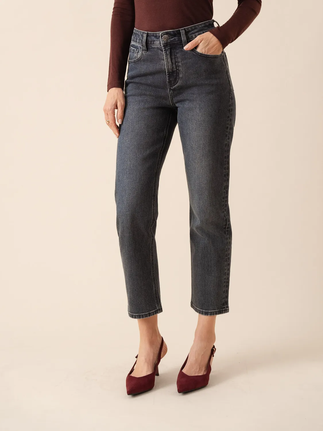 Oraije Brad jeans mom fit grigio blu denim cotone