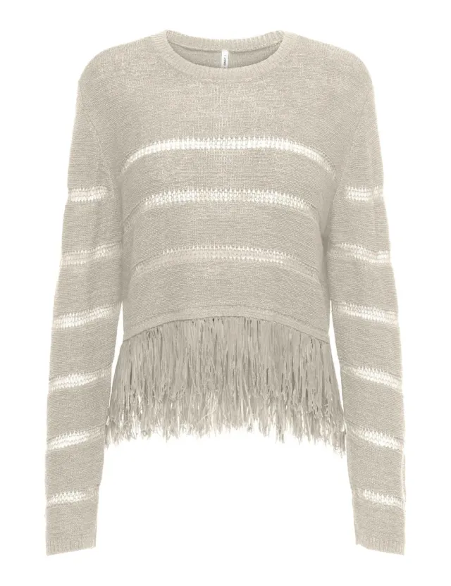 ONLY Onllea LS Fringe O-Neck maglia taglia M sfrangiata