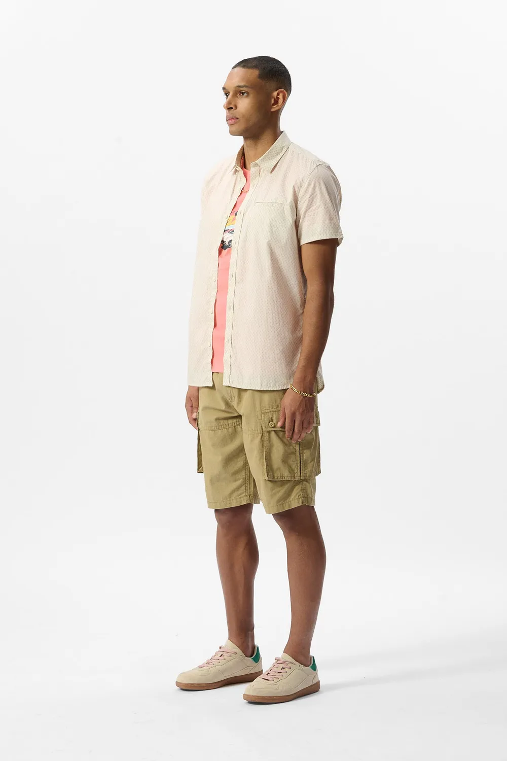 Teddy Smith Cut camicia uomo slim maniche corte crema