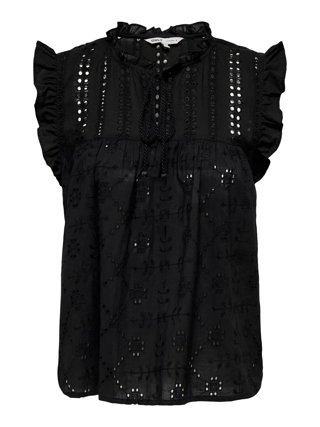 ONLY Onlreva Life S/L Emb Wvn Noos top bianco XS ricamato